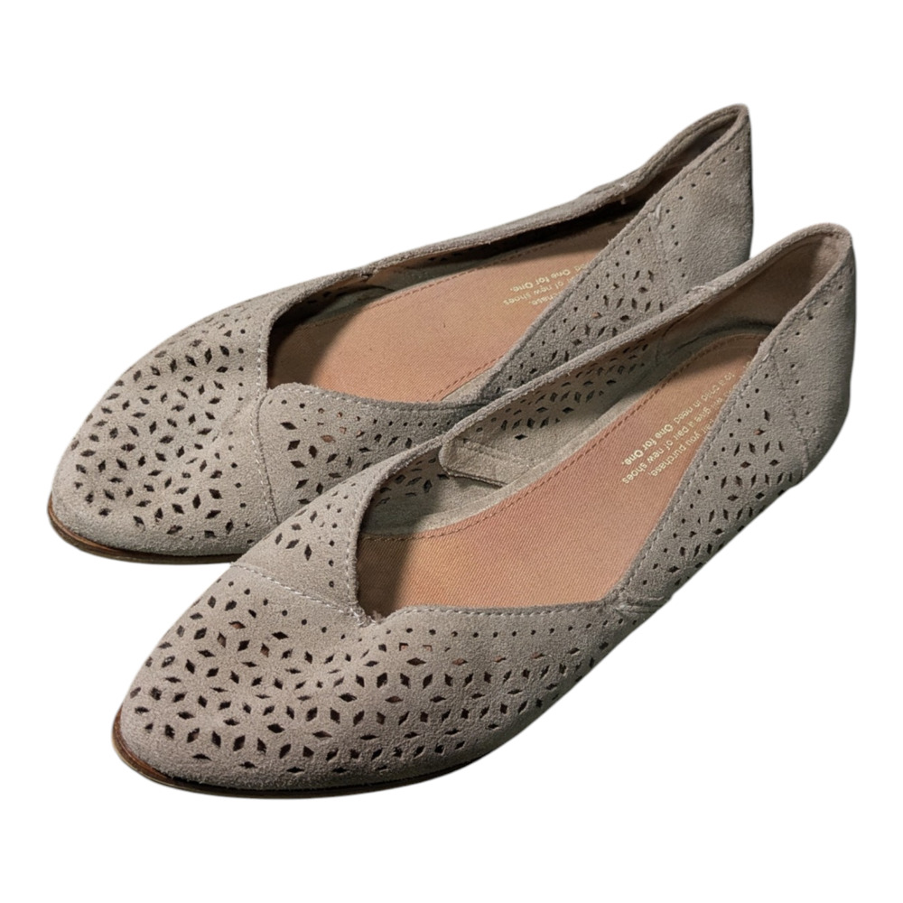 Toms Lace Style Suede Jutti Flats Size 7.5 Tan Beige